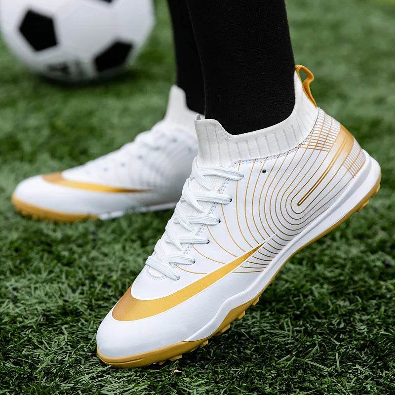 Men Soccer Shoes Professional Futsal Football Boots FG TF Kids Grass Cleats Football Shoes Gold Outdoor Training Soccer Boots - KICKSTART