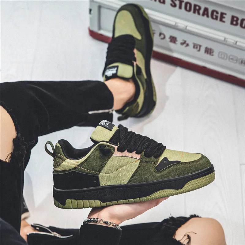 Trendy Streetwear Men's Skateboarding Shoes Designer Green Canvas Sneakers Men Platform Trainers Outdoor Skate Sneakers Sports - KICKSTART