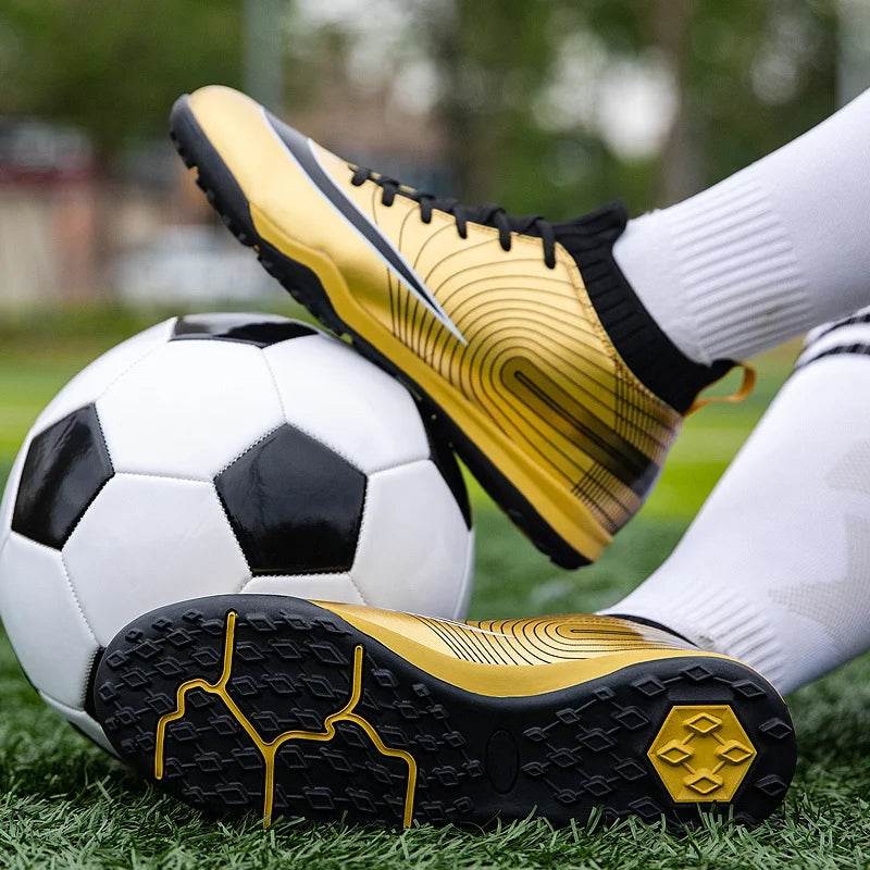 Men Soccer Shoes Professional Futsal Football Boots FG TF Kids Grass Cleats Football Shoes Gold Outdoor Training Soccer Boots - KICKSTART