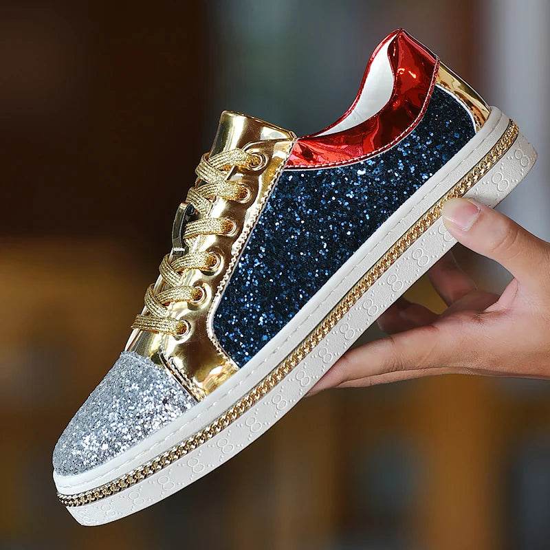 High-Quality Couples Luxury Sequined Shoes Trend Color Matching Low Skateboard Sneakers Man Comfortable Soft Shiny Shoes For Men - KICKSTART