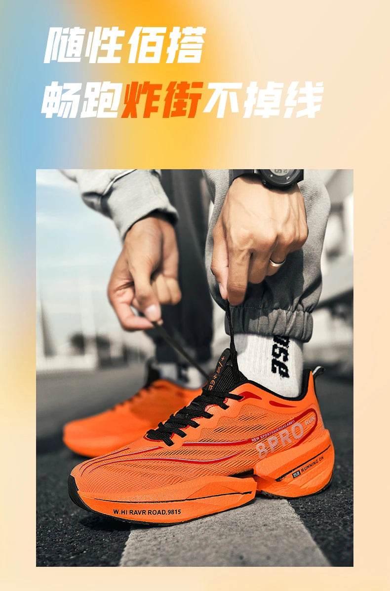 Sports Running Shoes Men Marathon Carbon Plate Air Cushion Breathable Ultralight Women's Comfortable Athletic Nonskid Sneakers - KICKSTART