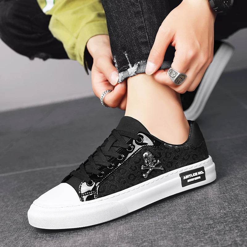 Hot Sale Fashion Skateboard Shoes Men Luxury Silver Sneakers Designer Skate Sneakers Men Flats Leather Casual Men Shoes 2023 - KICKSTART