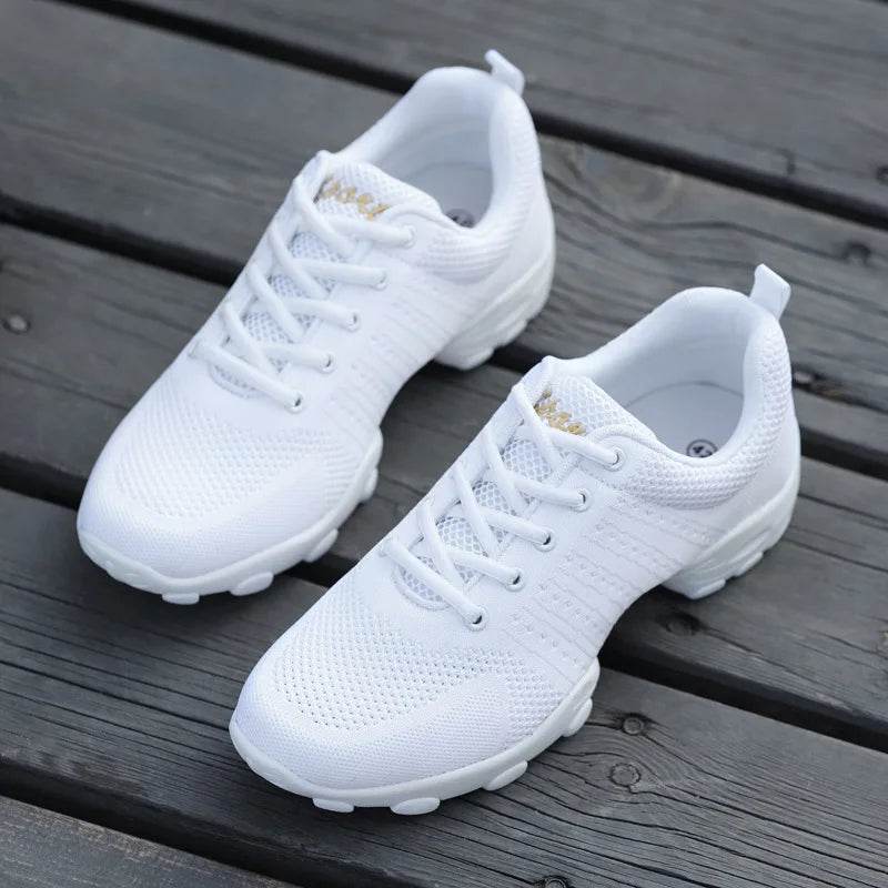 Dance Shoes Man Ladies Modern Soft Outsole Jazz Sneakers Leather Mesh Breathable Lightweight Female Dancing Fitness Shoes Sport - KICKSTART