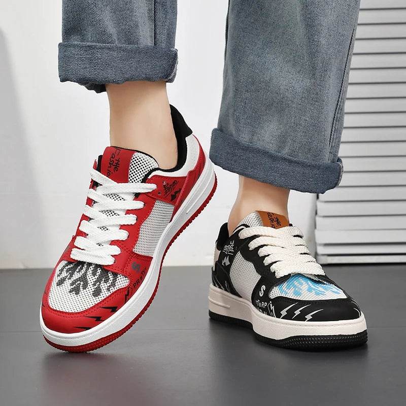 Brand Designer Red Men's Skateboarding Shoes Fashion Anime Sneakers Men Leather Casual Skate Sneaker Men Hip Hop Street Shoes - KICKSTART