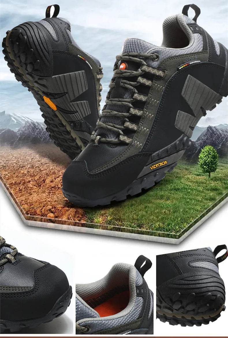 High quality Men's Trekking Shoes Genuine Leather Men Women Hiking Shoes Outdoor Waterproof Sport Climbing Men Sneakers - KICKSTART