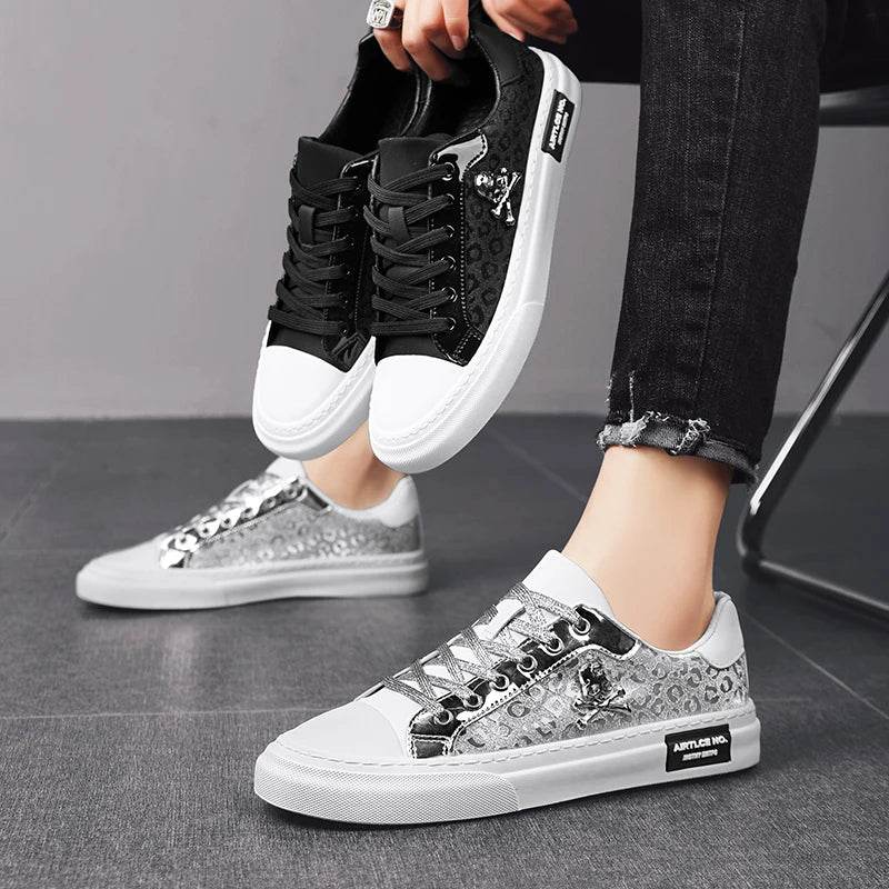 Hot Sale Fashion Skateboard Shoes Men Luxury Silver Sneakers Designer Skate Sneakers Men Flats Leather Casual Men Shoes 2023 - KICKSTART