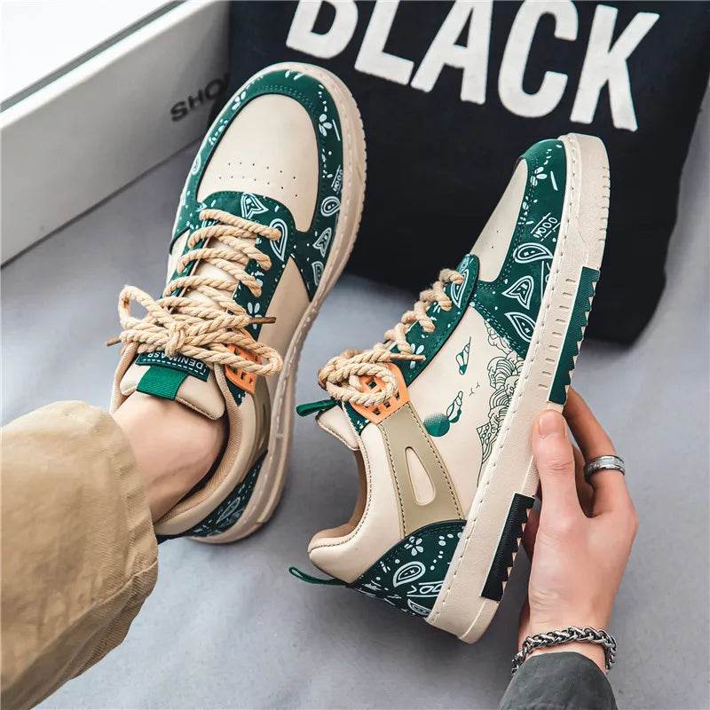 Mens Skate Shoes 2024 New PU Leather Casual Sneakers 2023 New Luxury Design Sports Shoes Korean Style Tennis Shoes for Men - KICKSTART