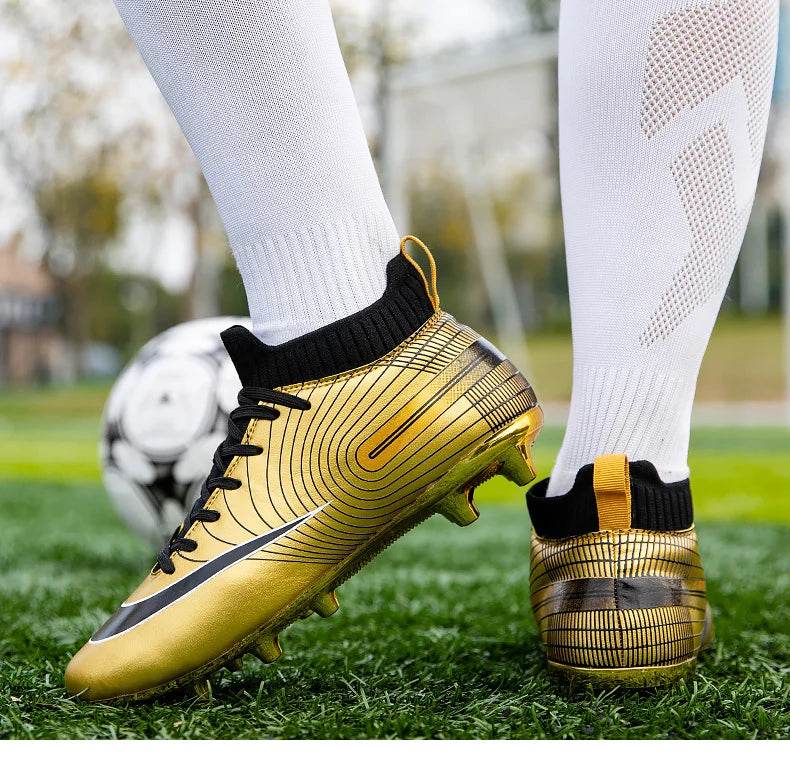 Men Soccer Shoes Professional Futsal Football Boots FG TF Kids Grass Cleats Football Shoes Gold Outdoor Training Soccer Boots - KICKSTART