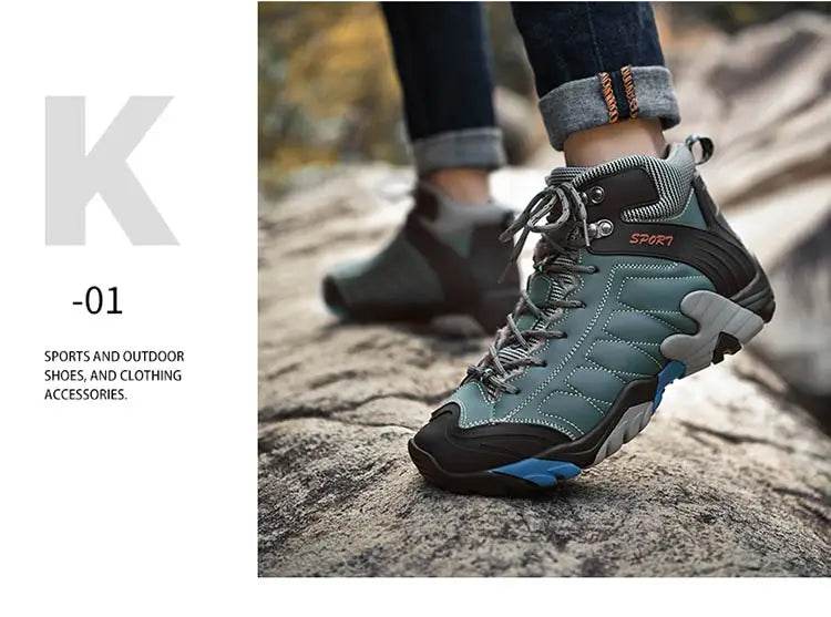 Black Genuine Leather Trekking Boots For Men Outdoor High Top Camping Hunting Boots Men Comfort Winter Warm Hiking Shoes Sneaker - KICKSTART