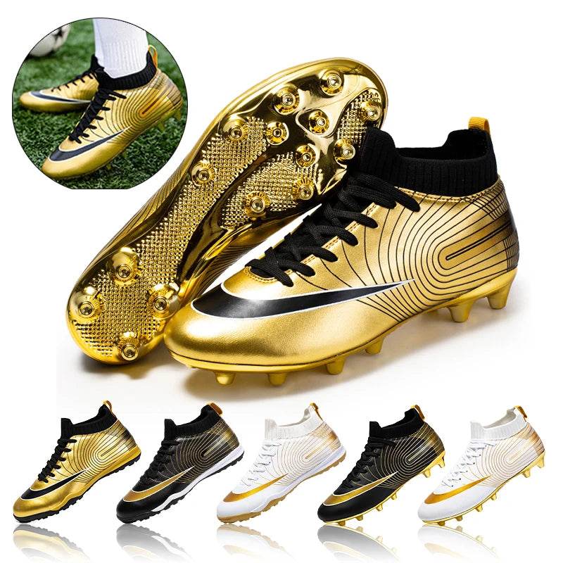 Men Soccer Shoes Professional Futsal Football Boots FG TF Kids Grass Cleats Football Shoes Gold Outdoor Training Soccer Boots - KICKSTART