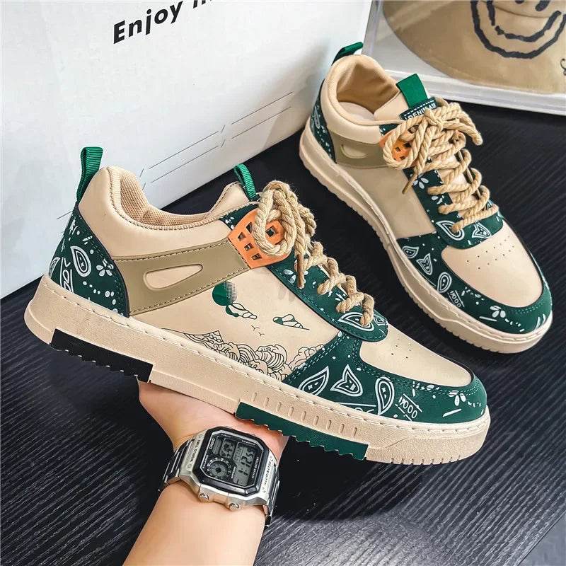 Mens Skate Shoes 2024 New PU Leather Casual Sneakers 2023 New Luxury Design Sports Shoes Korean Style Tennis Shoes for Men - KICKSTART