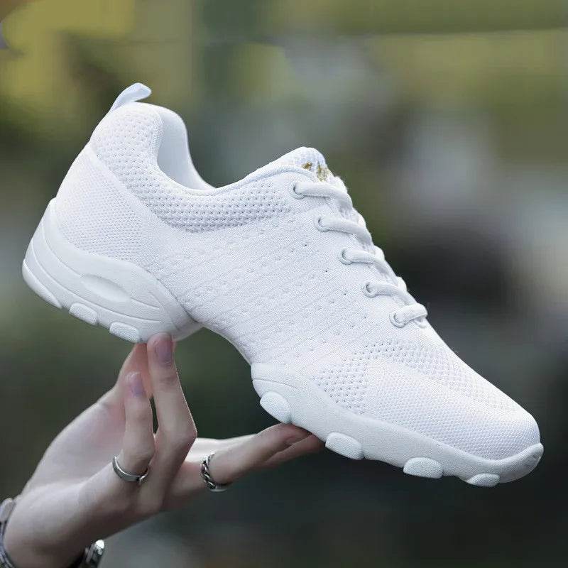 Dance Shoes Man Ladies Modern Soft Outsole Jazz Sneakers Leather Mesh Breathable Lightweight Female Dancing Fitness Shoes Sport - KICKSTART