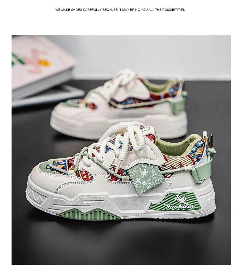 New Men's Skateboard Shoes 2025 Spring Fashion Versatile Low-Top Casual Sports Shoes Men's Trendyy Floral Cloth Sneakers Suitable for Outdoor Sports - KICKSTART