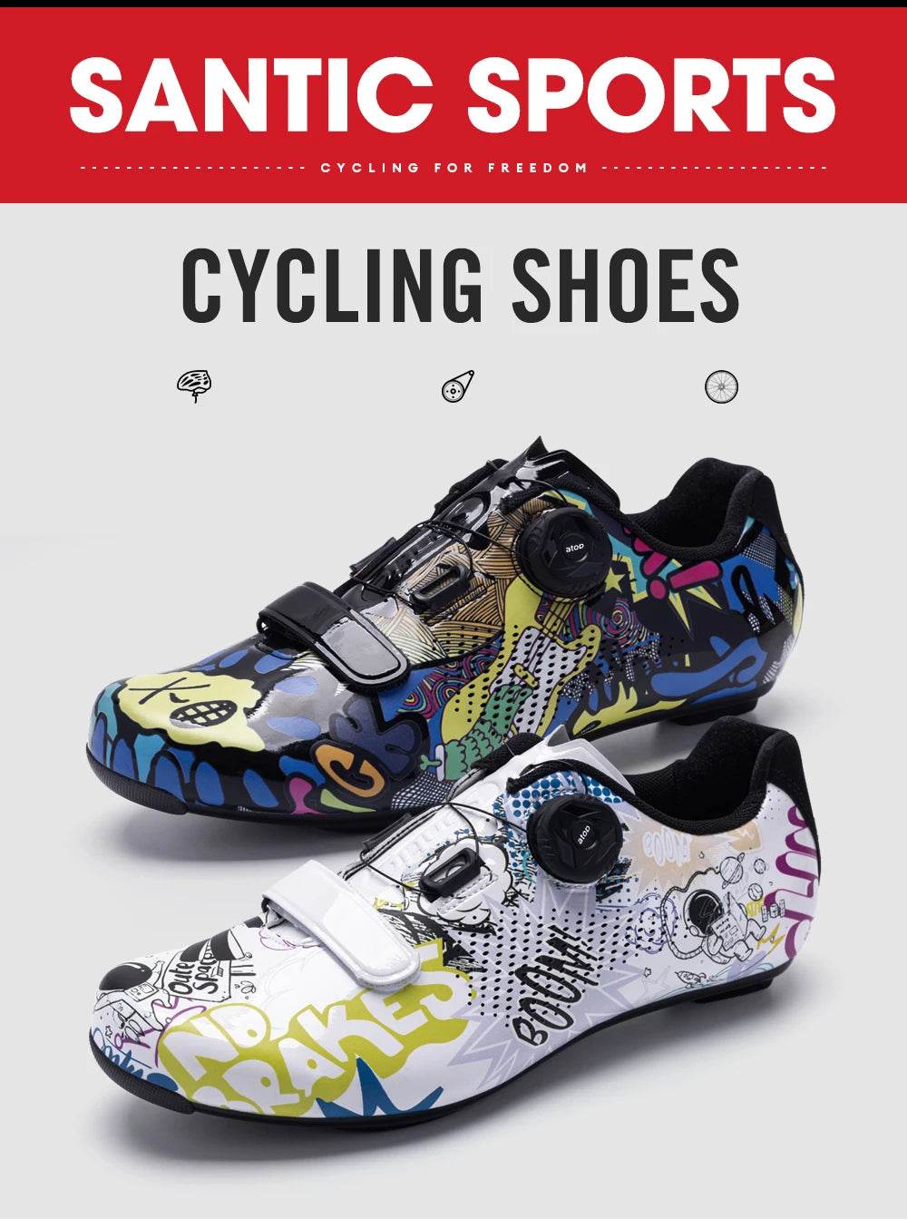 Santic Cycling Lock Shoes Unisex Men Women Colorful Auto-lock Biking Shoes Nylon Sole Outdoor Road Bike Riding Bicycle Sneakers - KICKSTART