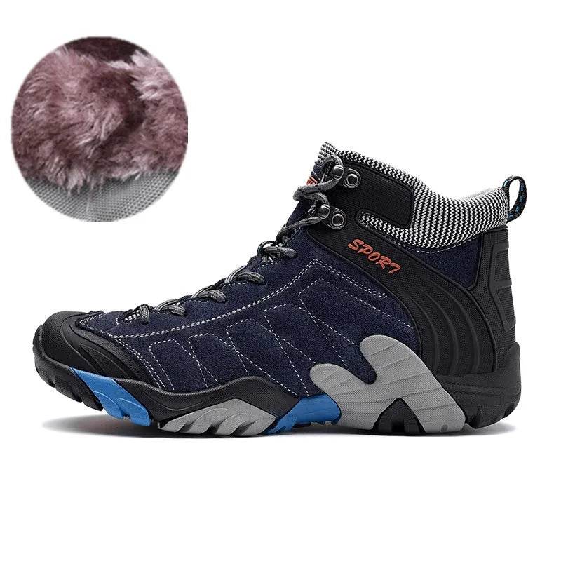 Black Genuine Leather Trekking Boots For Men Outdoor High Top Camping Hunting Boots Men Comfort Winter Warm Hiking Shoes Sneaker - KICKSTART