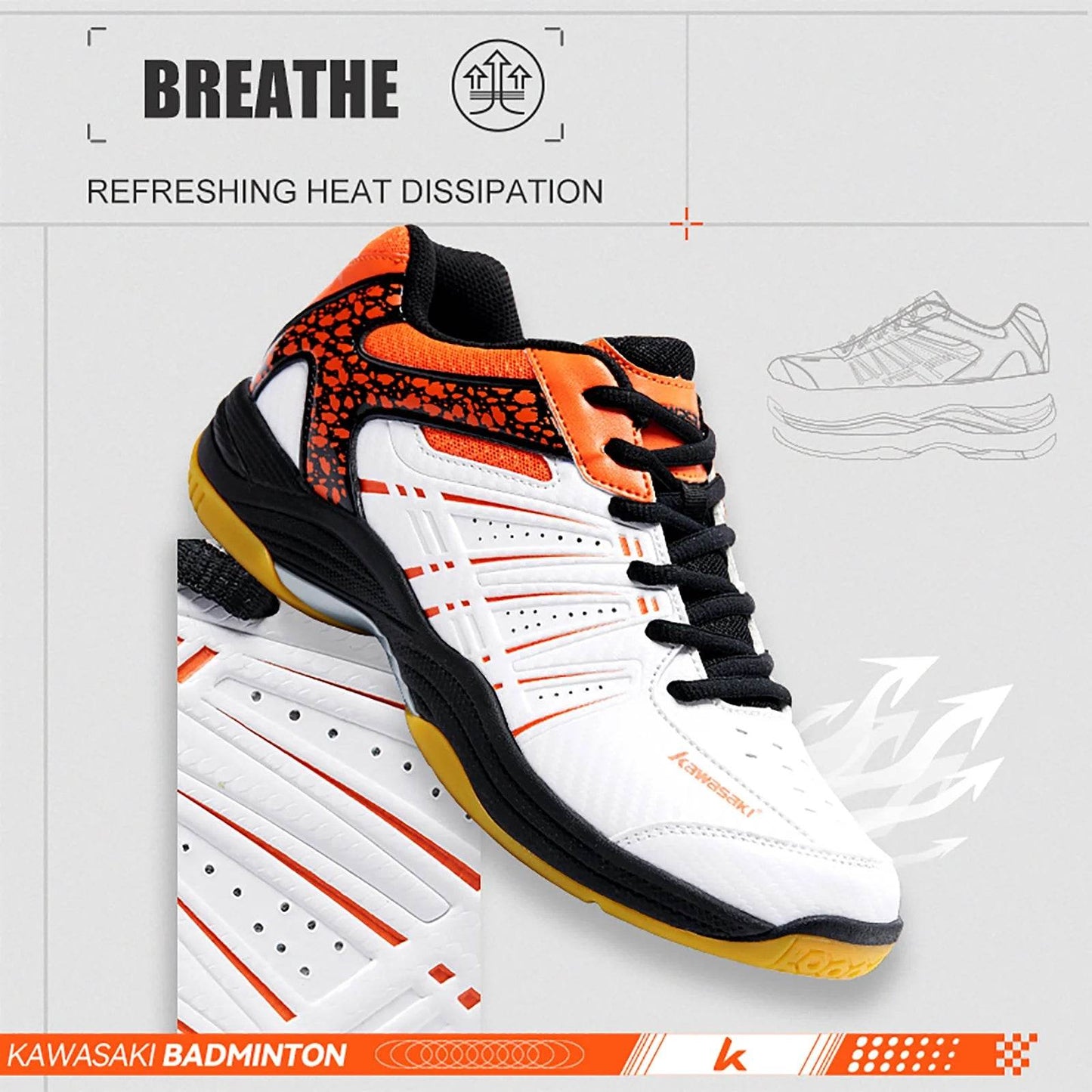 Kawasaki Badminton Shoes Breathable Anti-Slippery Sport Tennis Shoes for Men Women Sneakers K-063 - KICKSTART