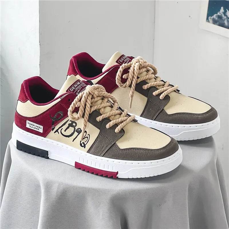 Mens Skate Shoes 2024 New PU Leather Casual Sneakers 2023 New Luxury Design Sports Shoes Korean Style Tennis Shoes for Men - KICKSTART