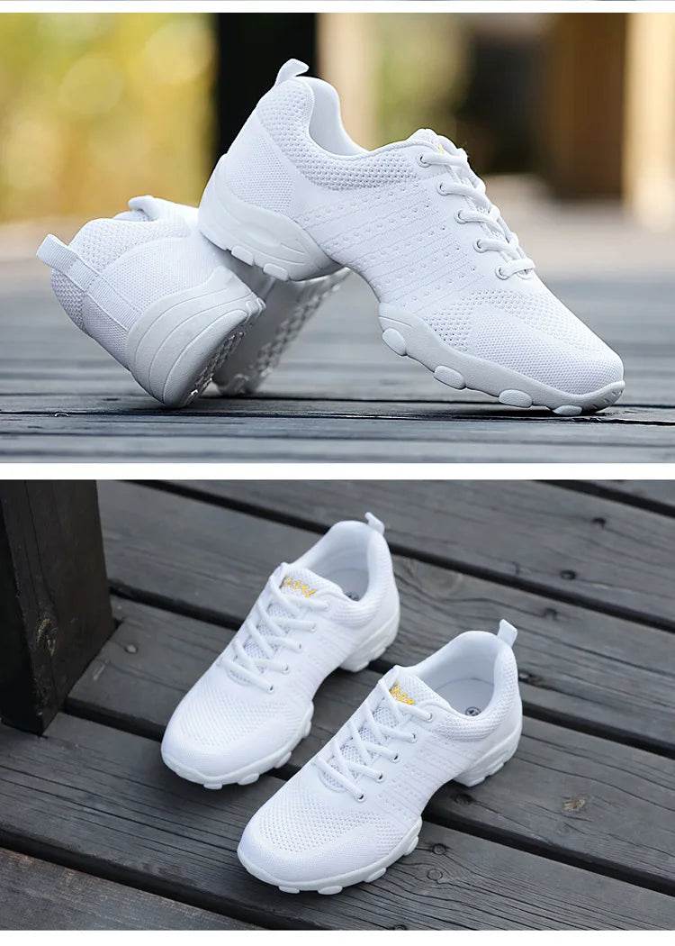 Dance Shoes Man Ladies Modern Soft Outsole Jazz Sneakers Leather Mesh Breathable Lightweight Female Dancing Fitness Shoes Sport - KICKSTART