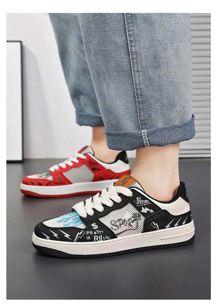 Brand Designer Red Men's Skateboarding Shoes Fashion Anime Sneakers Men Leather Casual Skate Sneaker Men Hip Hop Street Shoes - KICKSTART