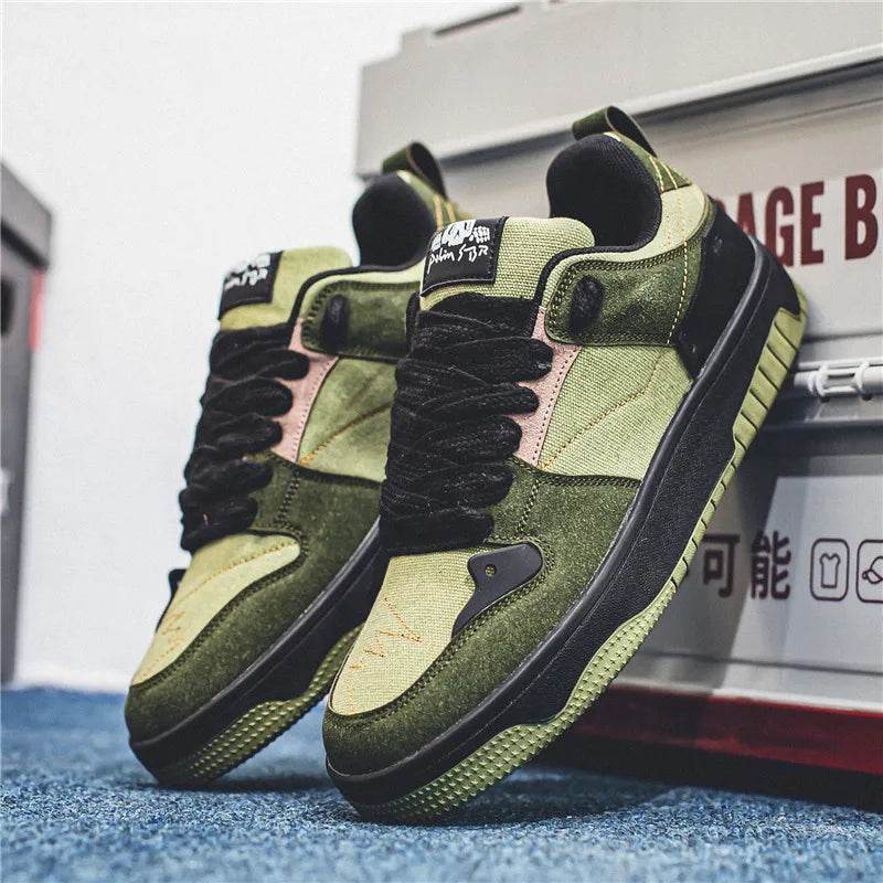 Trendy Streetwear Men's Skateboarding Shoes Designer Green Canvas Sneakers Men Platform Trainers Outdoor Skate Sneakers Sports - KICKSTART