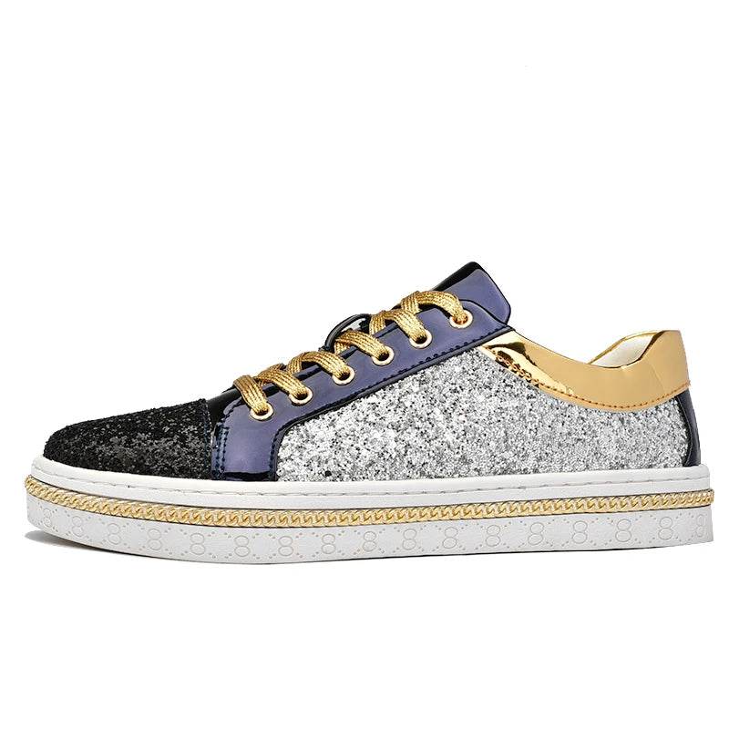 High-Quality Couples Luxury Sequined Shoes Trend Color Matching Low Skateboard Sneakers Man Comfortable Soft Shiny Shoes For Men - KICKSTART