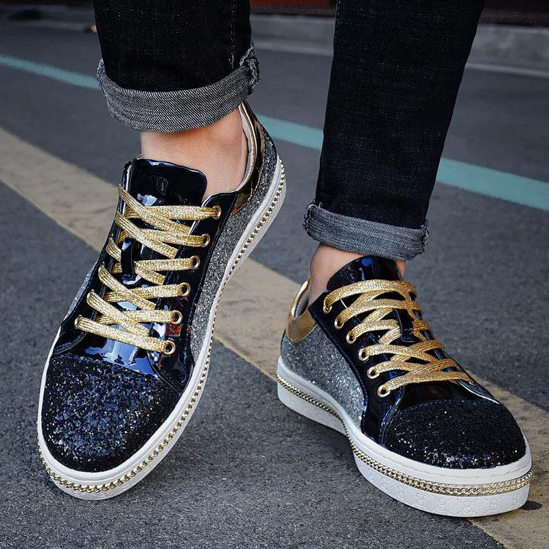 High-Quality Couples Luxury Sequined Shoes Trend Color Matching Low Skateboard Sneakers Man Comfortable Soft Shiny Shoes For Men - KICKSTART