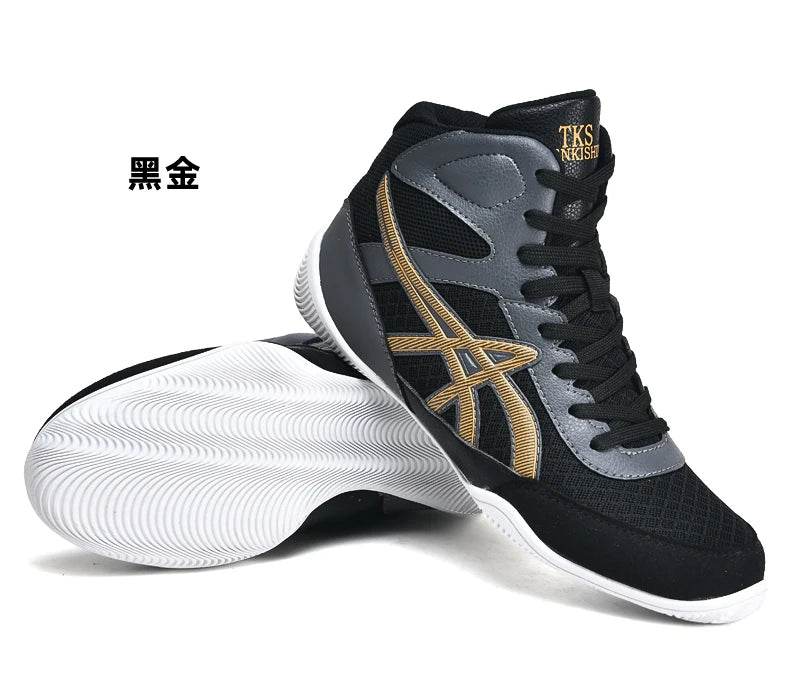 Men's Light Wrestling Shoes Breathable Mesh Boxing Sports Shoes Men's Training Boxing Shoes Black Gold Red Sports Shoes - KICKSTART