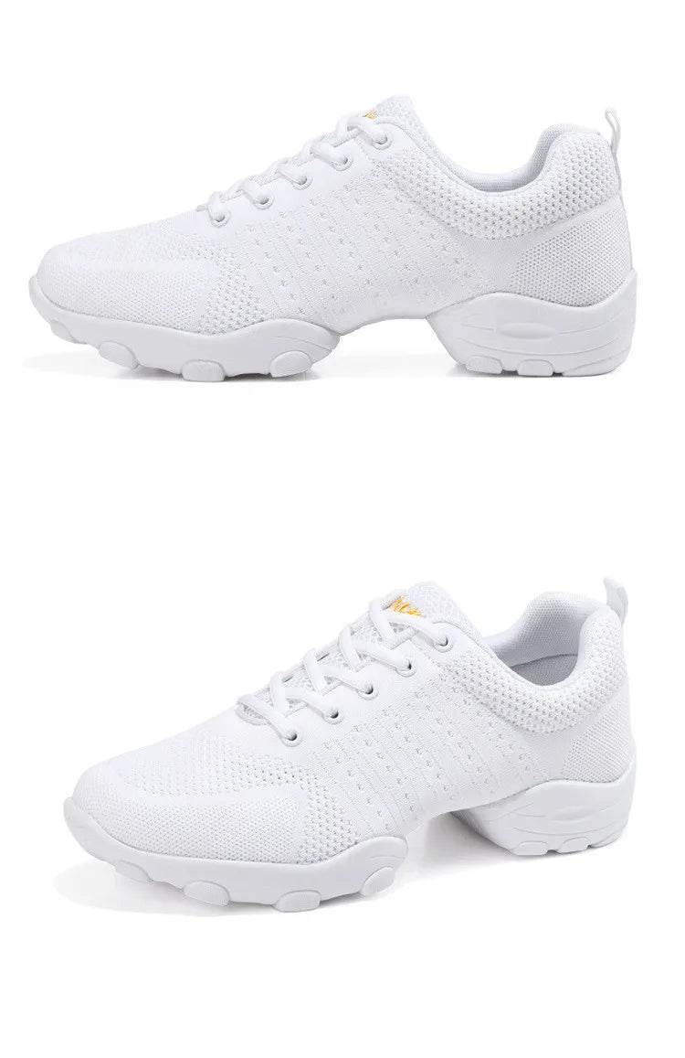 Dance Shoes Man Ladies Modern Soft Outsole Jazz Sneakers Leather Mesh Breathable Lightweight Female Dancing Fitness Shoes Sport - KICKSTART