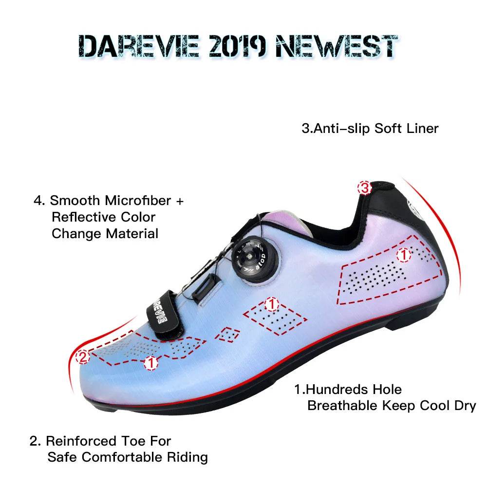 DAREVIE Road Cycling Shoes Pearl Colorful Chameleon Cycling Shoes Light Reflective Cycling Shoes Racing Bike Shoes LOOK SPD-SL - KICKSTART