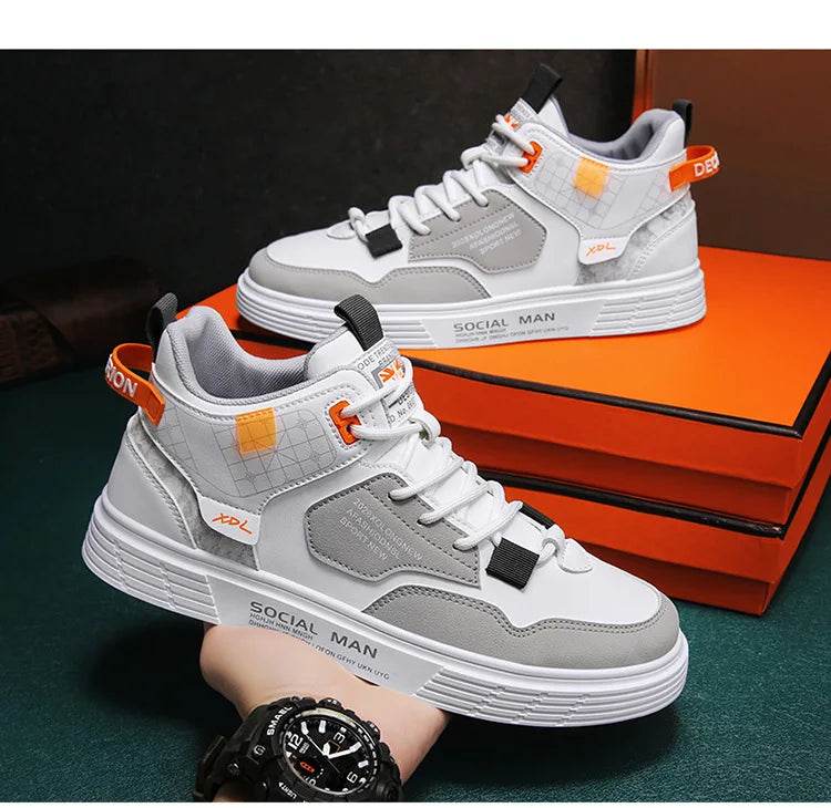 Men's Casual Shoes Skateboarding Shoes Lightweight high top Men Shoes Flat Lace-Up Sneakers Male Business Travel Tenis Masculino - KICKSTART