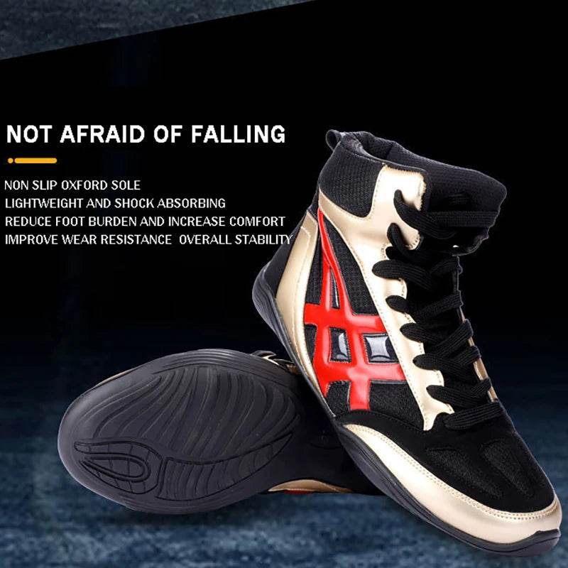 Mid Cut Mens Pro Boxing Boots Size 32-45 Breathable Non Slip Women Lace Sanda Wrestling Shoes Student Fighting Training Shoes - KICKSTART