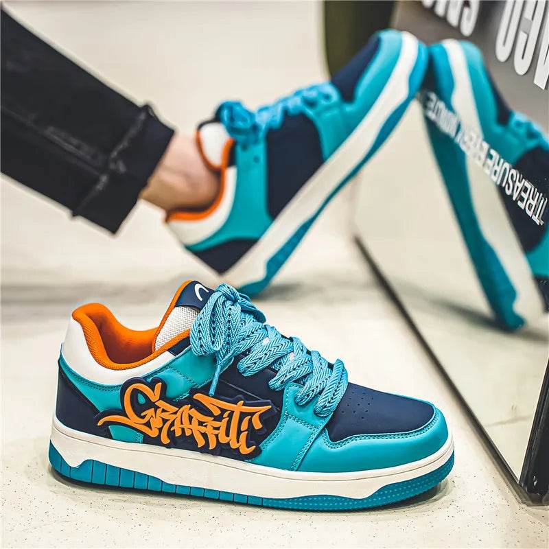 Fashion Blue Designer Skateboard Shoes Men Streetwear Hip hop Sneakers Men Luxury Platform Skateboard Sneakers Men basket homme - KICKSTART