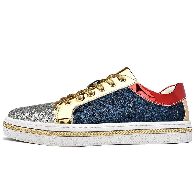 High-Quality Couples Luxury Sequined Shoes Trend Color Matching Low Skateboard Sneakers Man Comfortable Soft Shiny Shoes For Men - KICKSTART