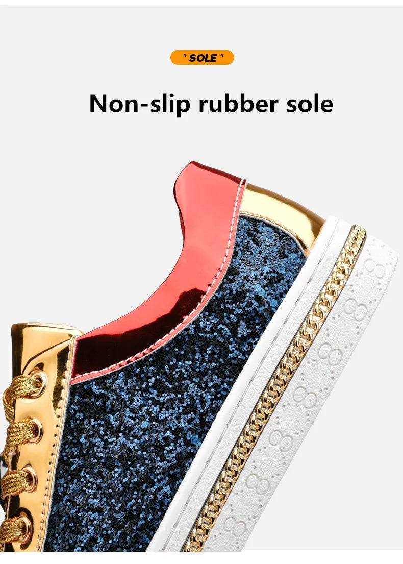 High-Quality Couples Luxury Sequined Shoes Trend Color Matching Low Skateboard Sneakers Man Comfortable Soft Shiny Shoes For Men - KICKSTART