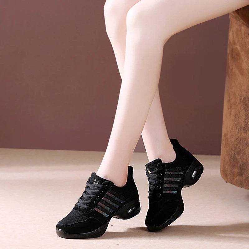 Dance Sneakers for Woman Jazz Shoes Mesh Modern Outsole Dance Sneakers Breathable Lightweight Dancing Fitness Shoes for Women - KICKSTART