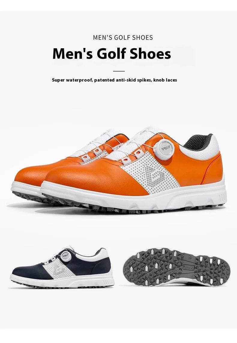 PGM Golf Shoes Men's Waterproof Sports Shoes Knob Lace Patent Anti Slip Shoes Golf Men's Shoes Quick Lacing XZ303 - KICKSTART