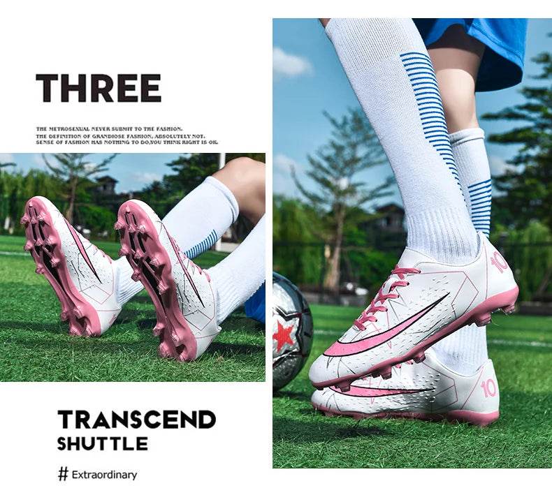 Fashion White Pink Football Sports Shoes Men Women Cheap Long Spikes Soccer Cleats Men Professional Futsal Shoes Zapatos Futbol - KICKSTART