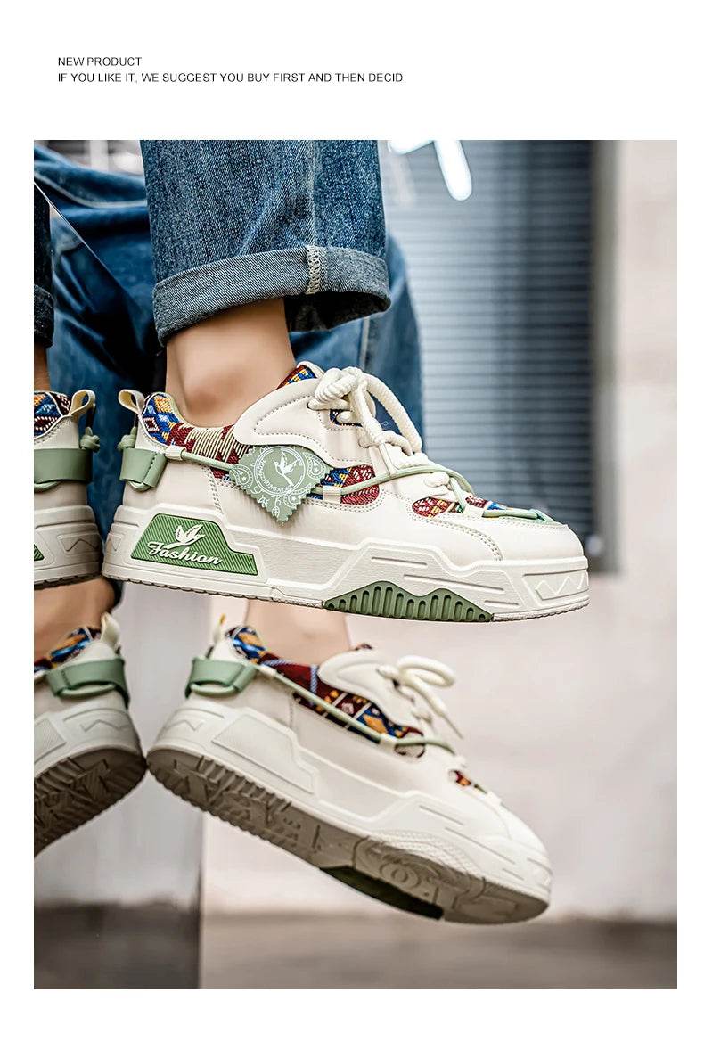 New Men's Skateboard Shoes 2025 Spring Fashion Versatile Low-Top Casual Sports Shoes Men's Trendyy Floral Cloth Sneakers Suitable for Outdoor Sports - KICKSTART