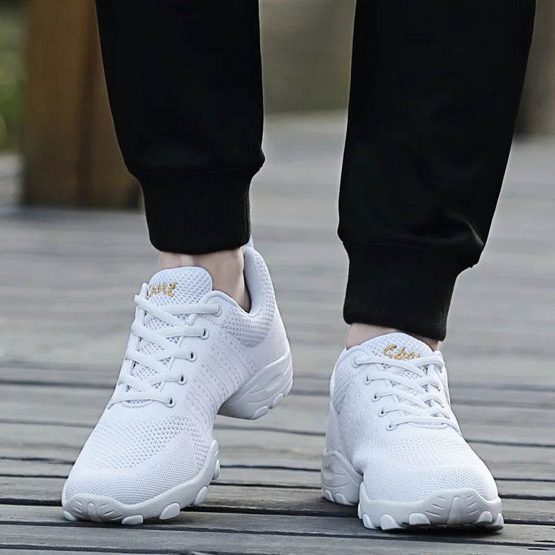 Dance Shoes Man Ladies Modern Soft Outsole Jazz Sneakers Leather Mesh Breathable Lightweight Female Dancing Fitness Shoes Sport - KICKSTART