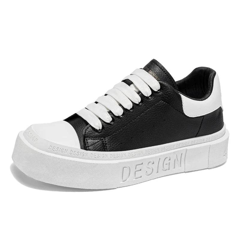 Fashion Design Men's Skateboard Shoes Comfortable Leather Low-cut Platform Sneakers Men Trend Black Casual Sports Shoes For Men - KICKSTART