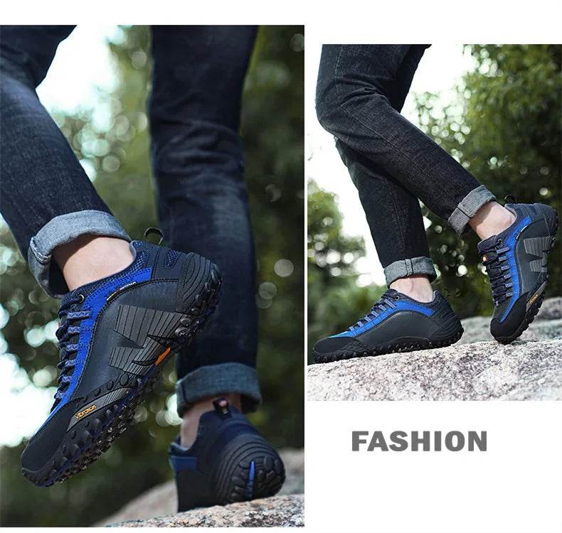 High quality Men's Trekking Shoes Genuine Leather Men Women Hiking Shoes Outdoor Waterproof Sport Climbing Men Sneakers - KICKSTART