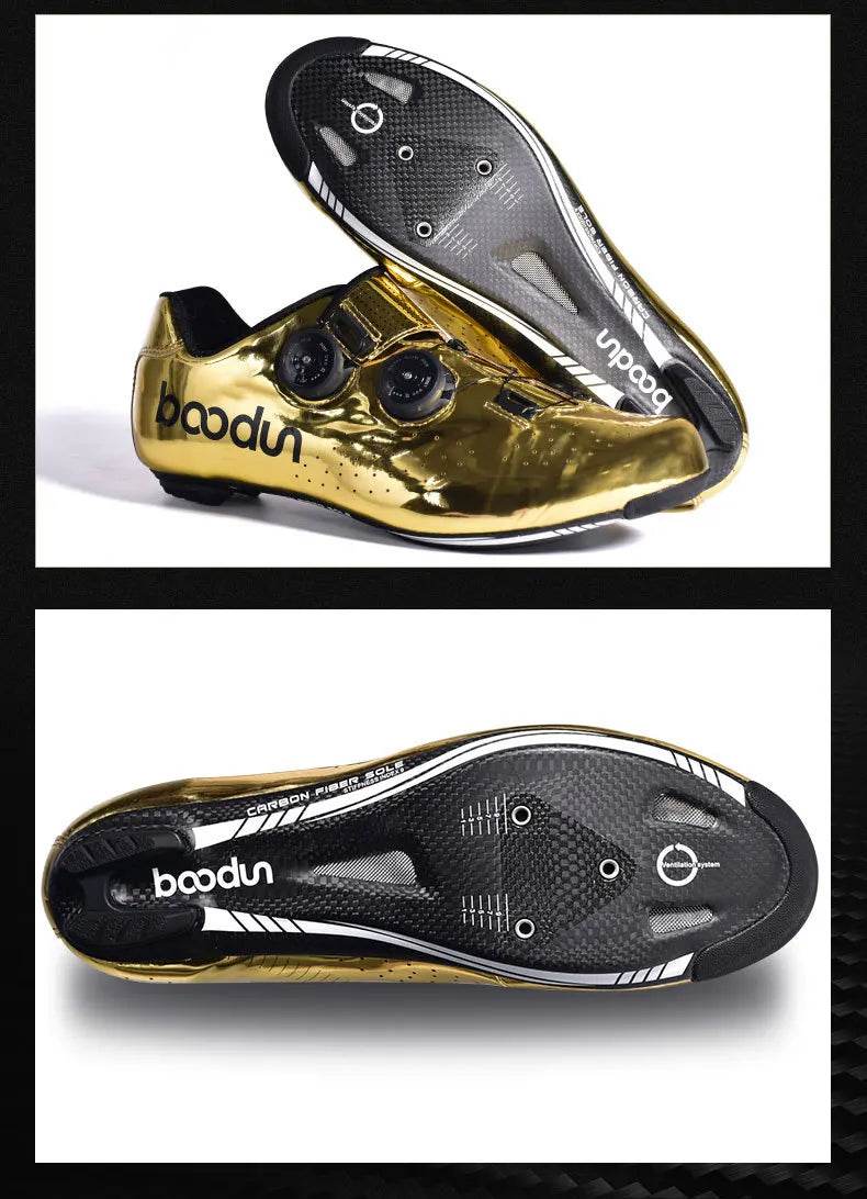 BOODUN Golden Carbon Road Bike Cycling Shoes Road Bike Self-Locking Shoes Carbon Ultralight professional Bicycle Racing Shoes - KICKSTART