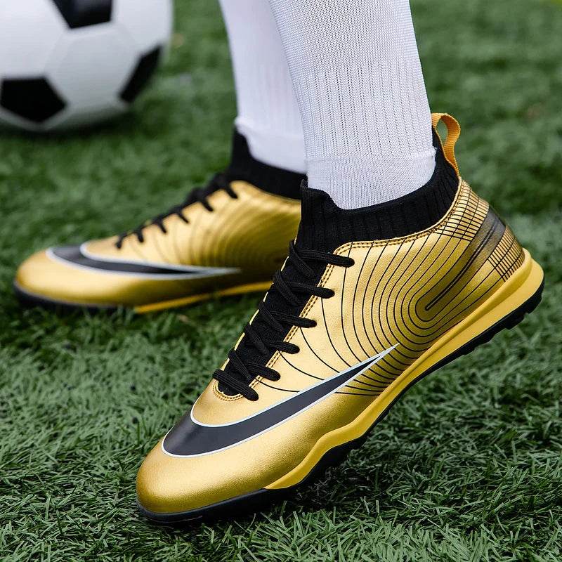 Men Soccer Shoes Professional Futsal Football Boots FG TF Kids Grass Cleats Football Shoes Gold Outdoor Training Soccer Boots - KICKSTART