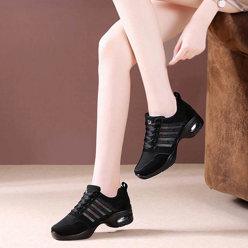 Dance Sneakers for Woman Jazz Shoes Mesh Modern Outsole Dance Sneakers Breathable Lightweight Dancing Fitness Shoes for Women - KICKSTART