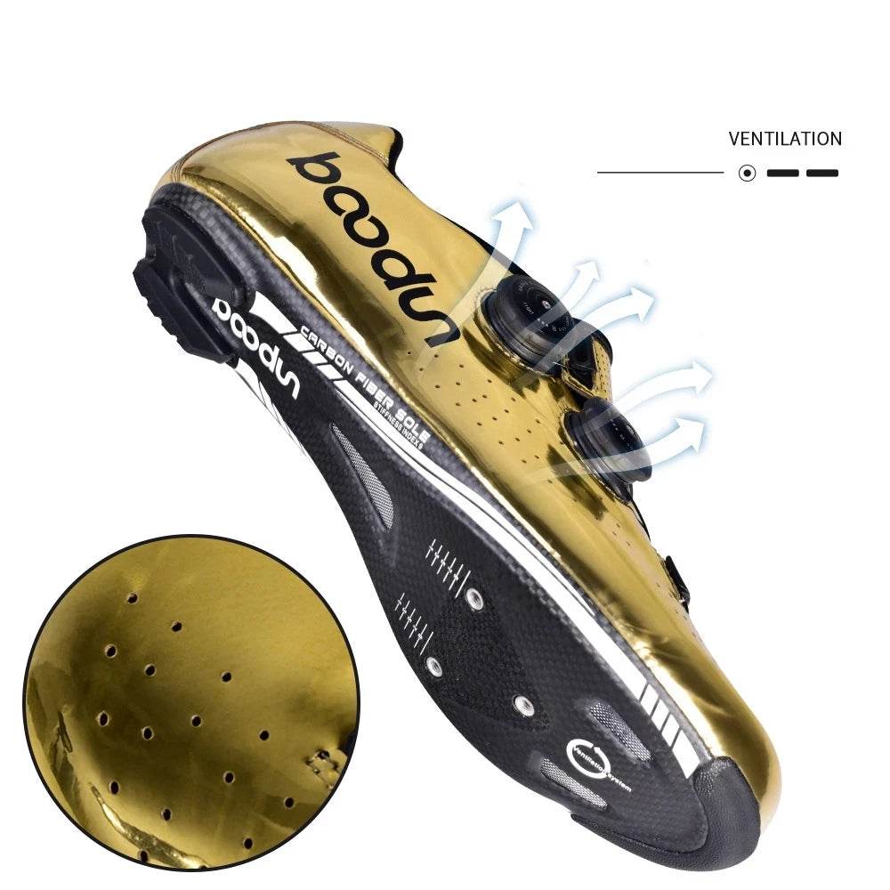 BOODUN Golden Carbon Road Bike Cycling Shoes Road Bike Self-Locking Shoes Carbon Ultralight professional Bicycle Racing Shoes - KICKSTART