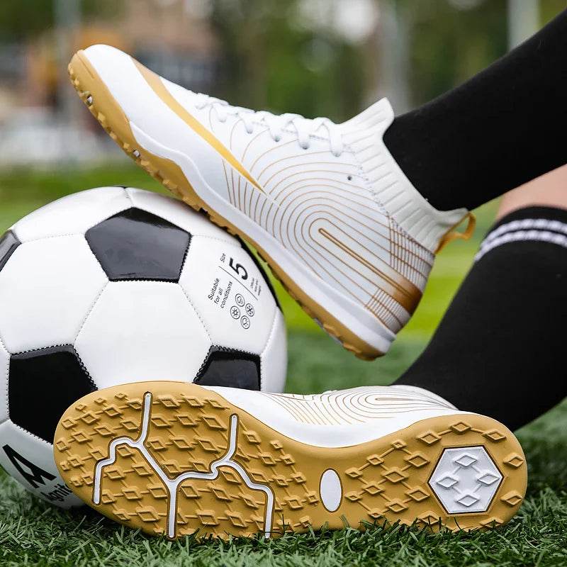 Men Soccer Shoes Professional Futsal Football Boots FG TF Kids Grass Cleats Football Shoes Gold Outdoor Training Soccer Boots - KICKSTART