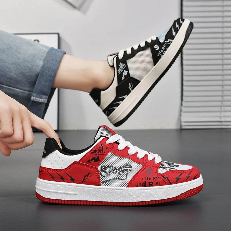 Brand Designer Red Men's Skateboarding Shoes Fashion Anime Sneakers Men Leather Casual Skate Sneaker Men Hip Hop Street Shoes - KICKSTART