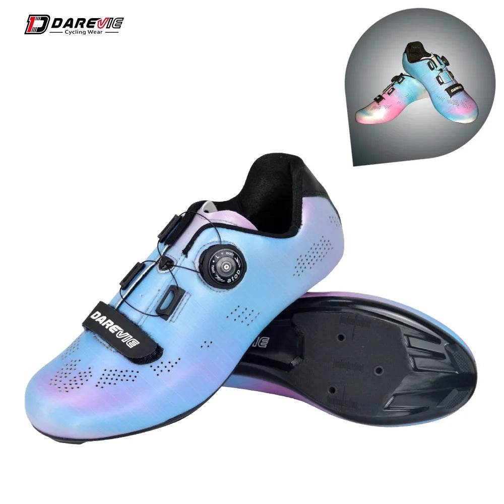 DAREVIE Road Cycling Shoes Pearl Colorful Chameleon Cycling Shoes Light Reflective Cycling Shoes Racing Bike Shoes LOOK SPD-SL - KICKSTART