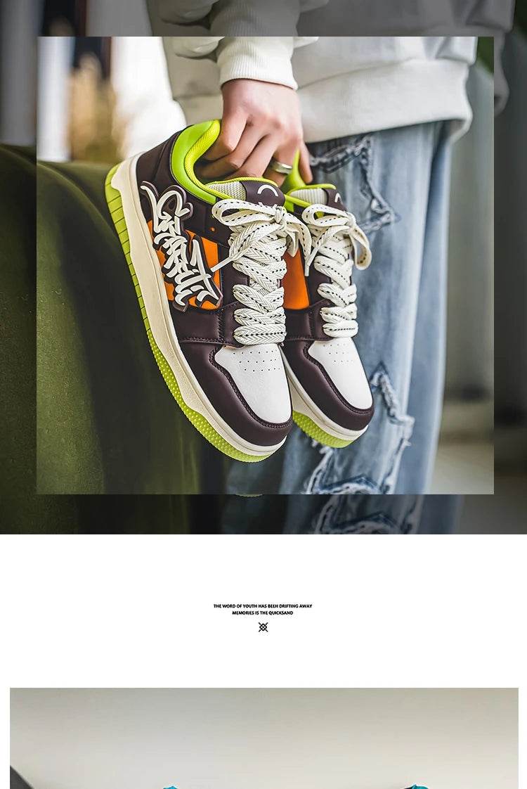 Fashion Blue Designer Skateboard Shoes Men Streetwear Hip hop Sneakers Men Luxury Platform Skateboard Sneakers Men basket homme - KICKSTART