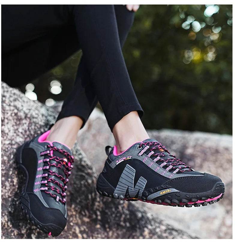 High quality Men's Trekking Shoes Genuine Leather Men Women Hiking Shoes Outdoor Waterproof Sport Climbing Men Sneakers - KICKSTART